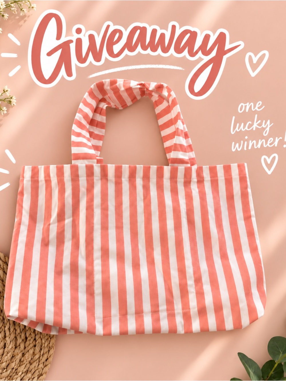 *GIVEAWAY* Striped Coral & White Tote Bag - Casual Beach Shopper